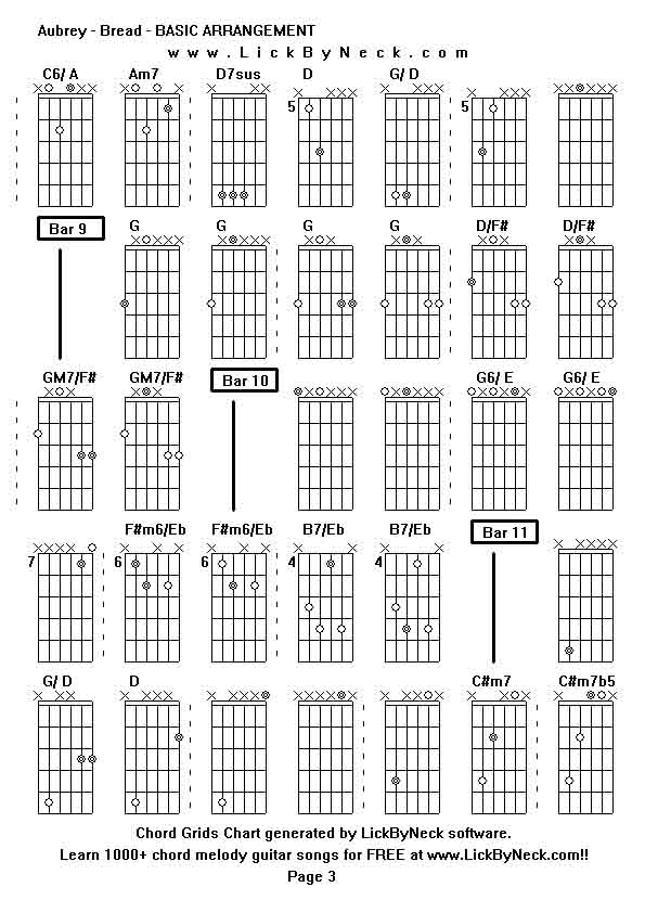 Chord Grids Chart of chord melody fingerstyle guitar song-Aubrey - Bread - BASIC ARRANGEMENT,generated by LickByNeck software.